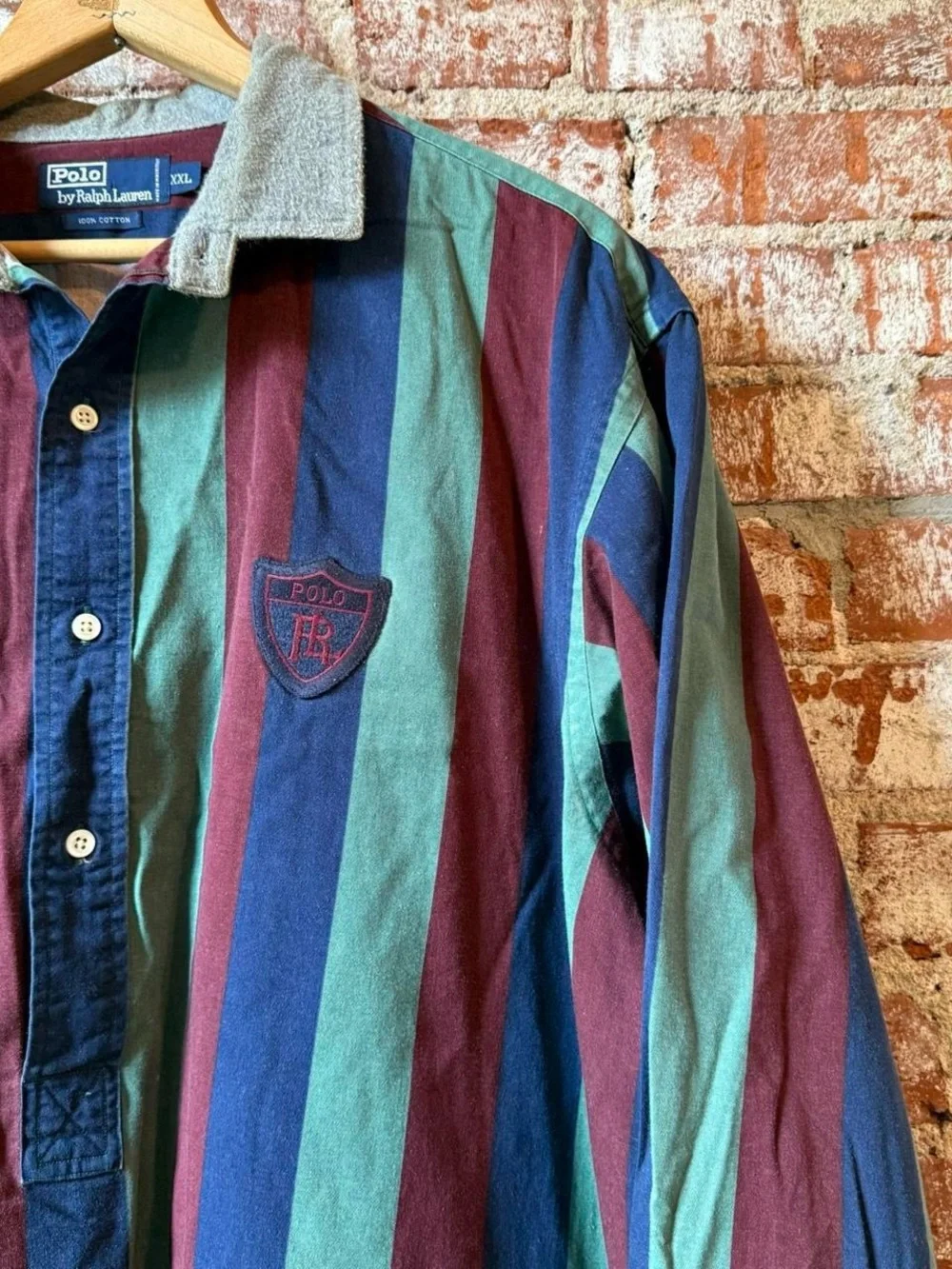 Striped Rugby Style Ralph Lauren Big Shield Pullover Long Sleeve Button Xxl.